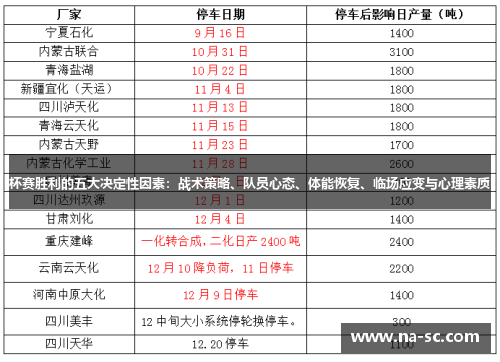 杯赛胜利的五大决定性因素：战术策略、队员心态、体能恢复、临场应变与心理素质